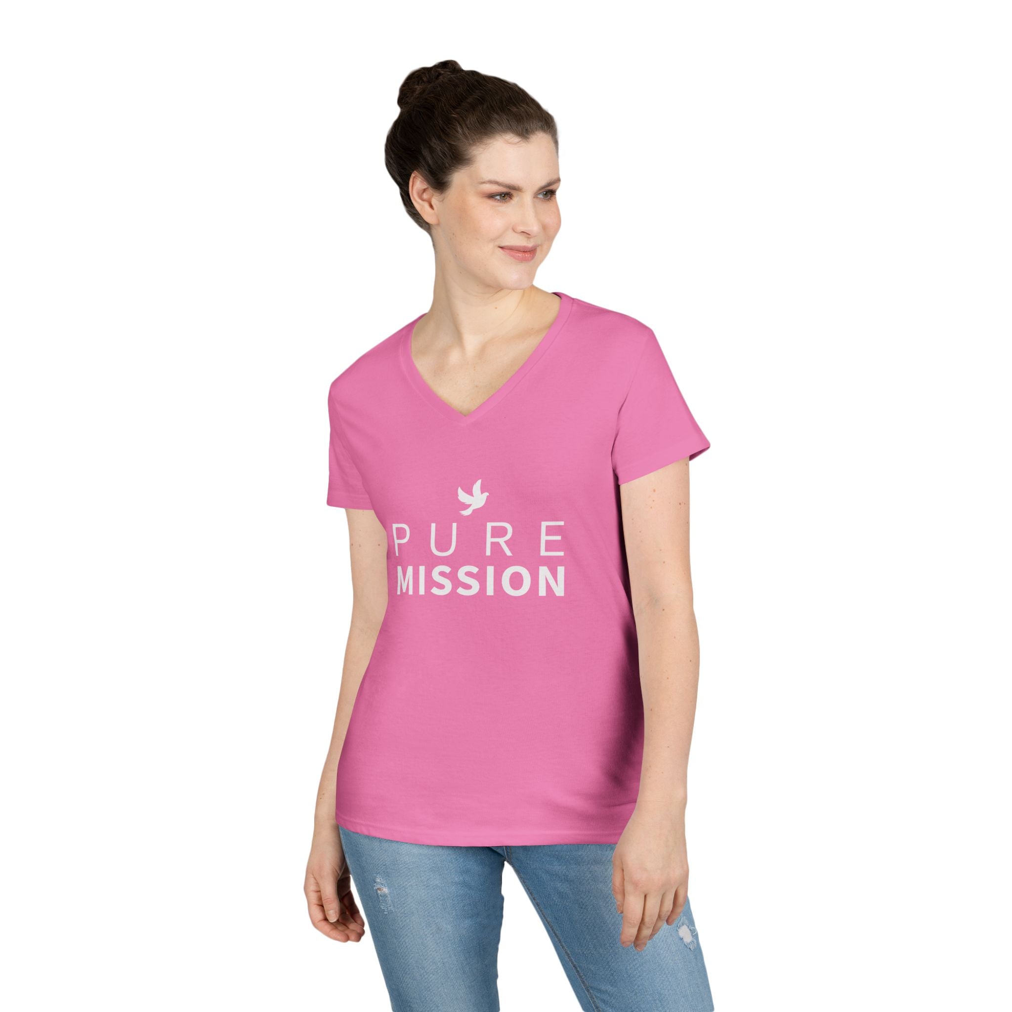 Pure Mission Ladies' V-Neck T-Shirt (Azalea)